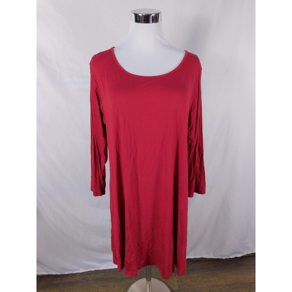 LARACE Dress Womens XL Red 3/4 Sleeve Scoop Neck T-Shirt Swing Casual Trapeze